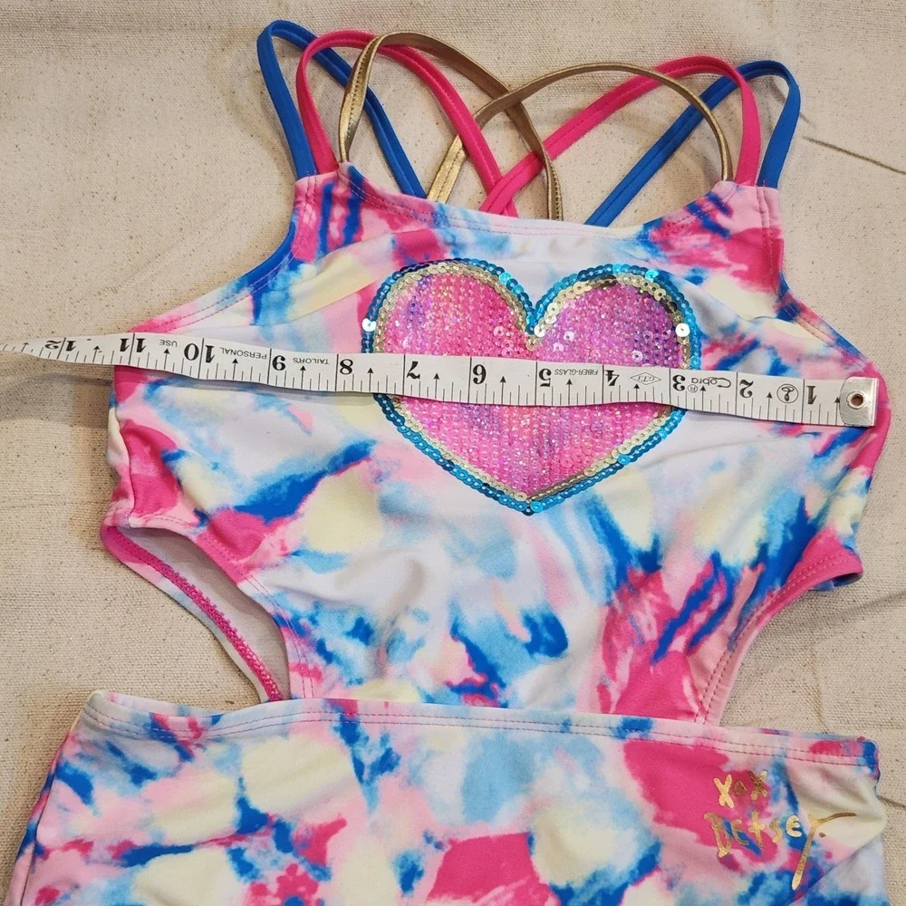 XOX Betsey Johnson Girls Tie Dye Sequin Heart Monokini Swimsuit 10 One Piece